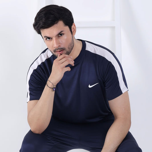 NIK Navy White-Striped T-Shirt - Drifit