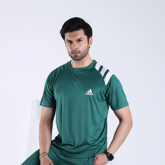 Adid 3-Striped Green T-Shirt - Drifit